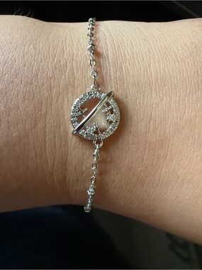 Sterling Silver Crystal Planet Charm Bracelet - Silver